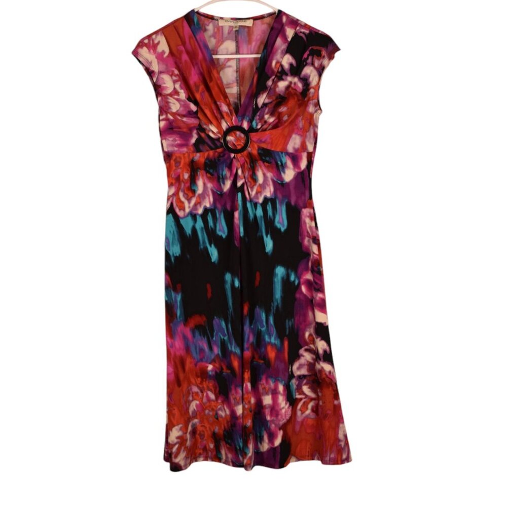 Evan Picone Abstract Art To Wear Multicolor Cocktail Midi Dress Classic Dressy 2